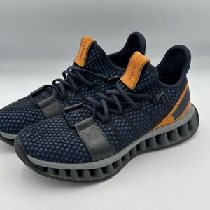 Z Zegna Navy and Orange Knit Sneakers